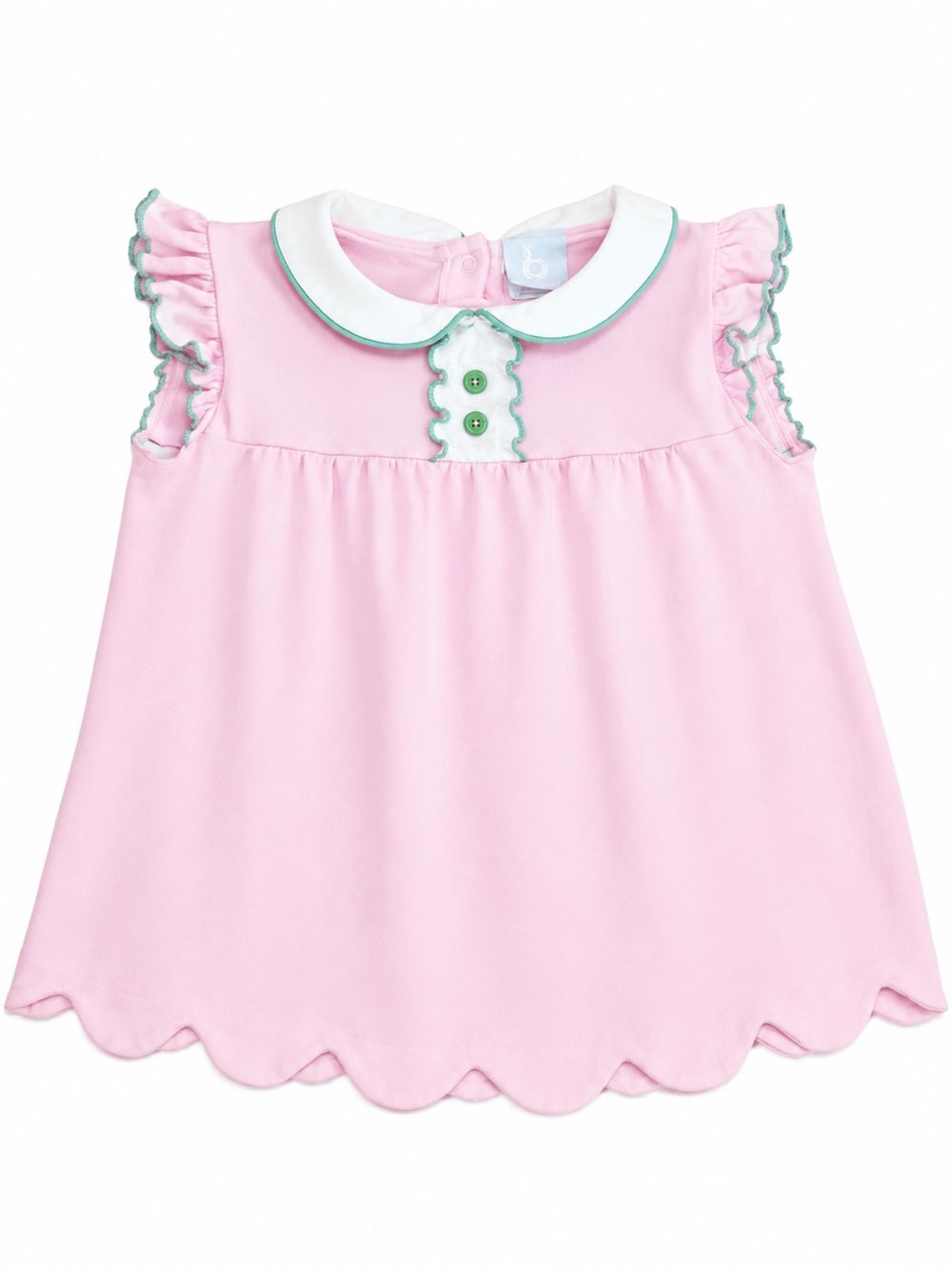 bella bliss Pink Peter Pan Collar Top with Green Trim